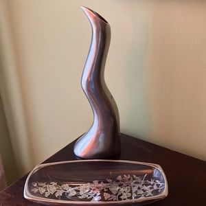 Anna Everlund Candlestick and MCM Silver accented glass dish